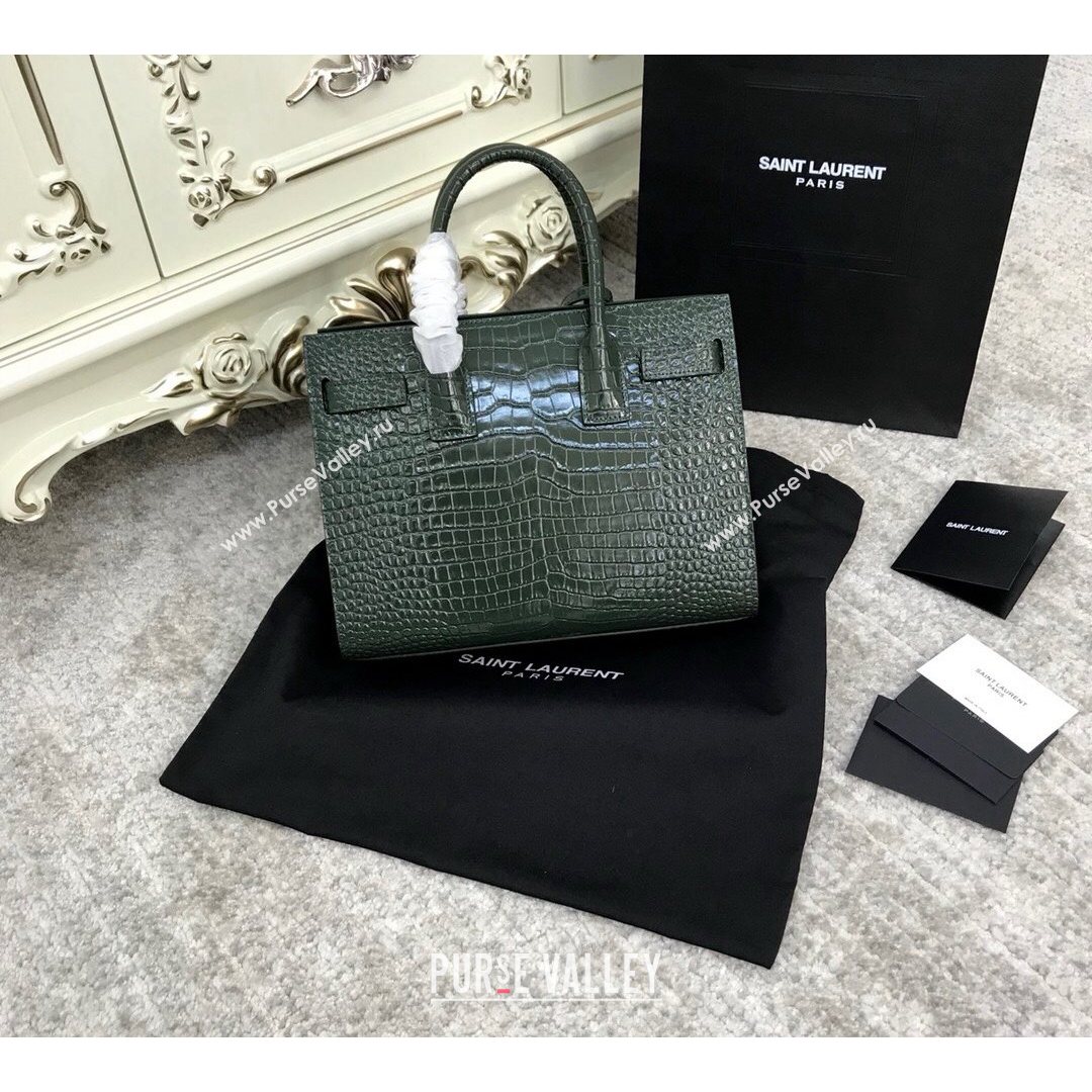 Saint Laurent Classic Baby Sac De Jour Bag in Embossed Crocodile Leather Green 2021 (YID-210827060)