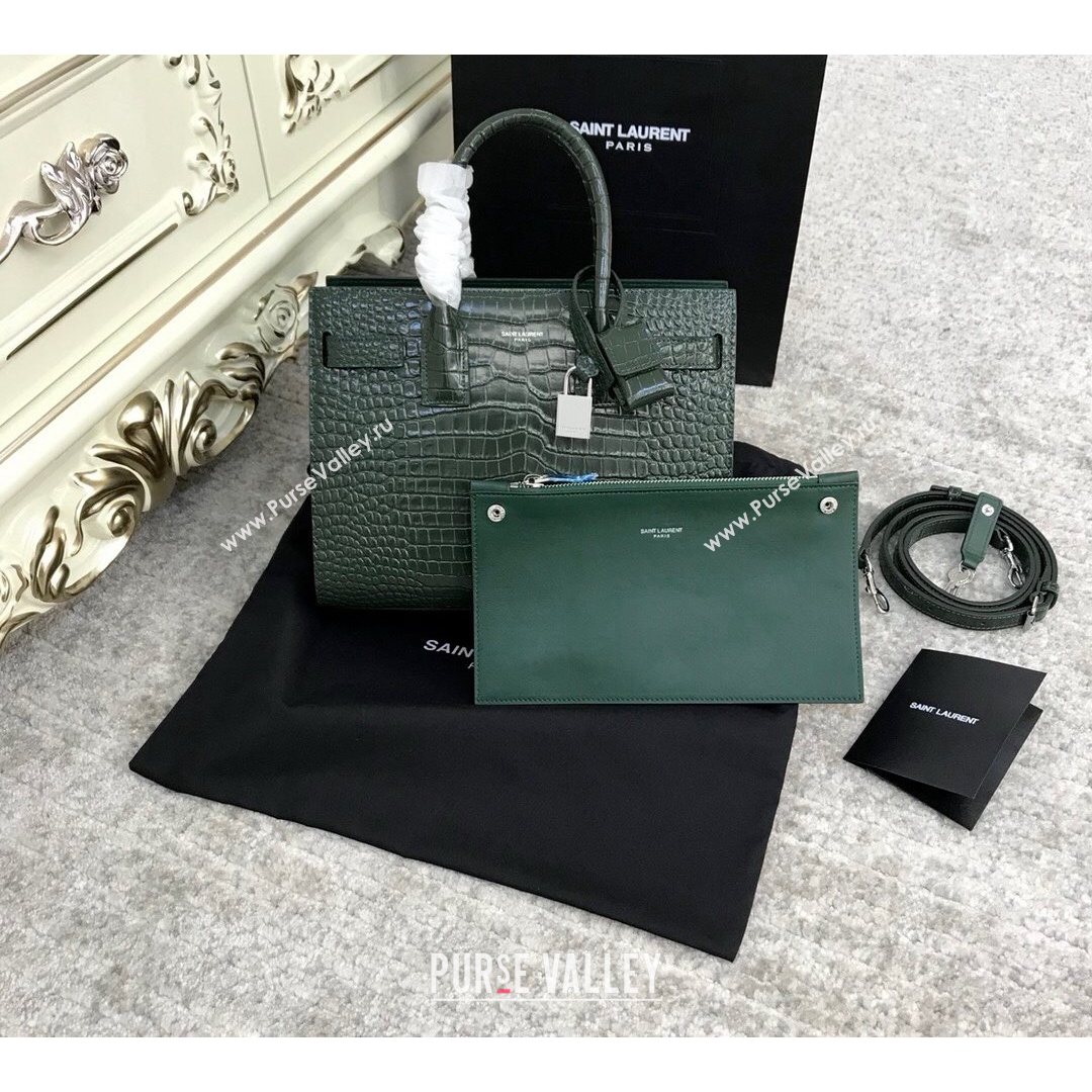 Saint Laurent Classic Baby Sac De Jour Bag in Embossed Crocodile Leather Green 2021 (YID-210827060)