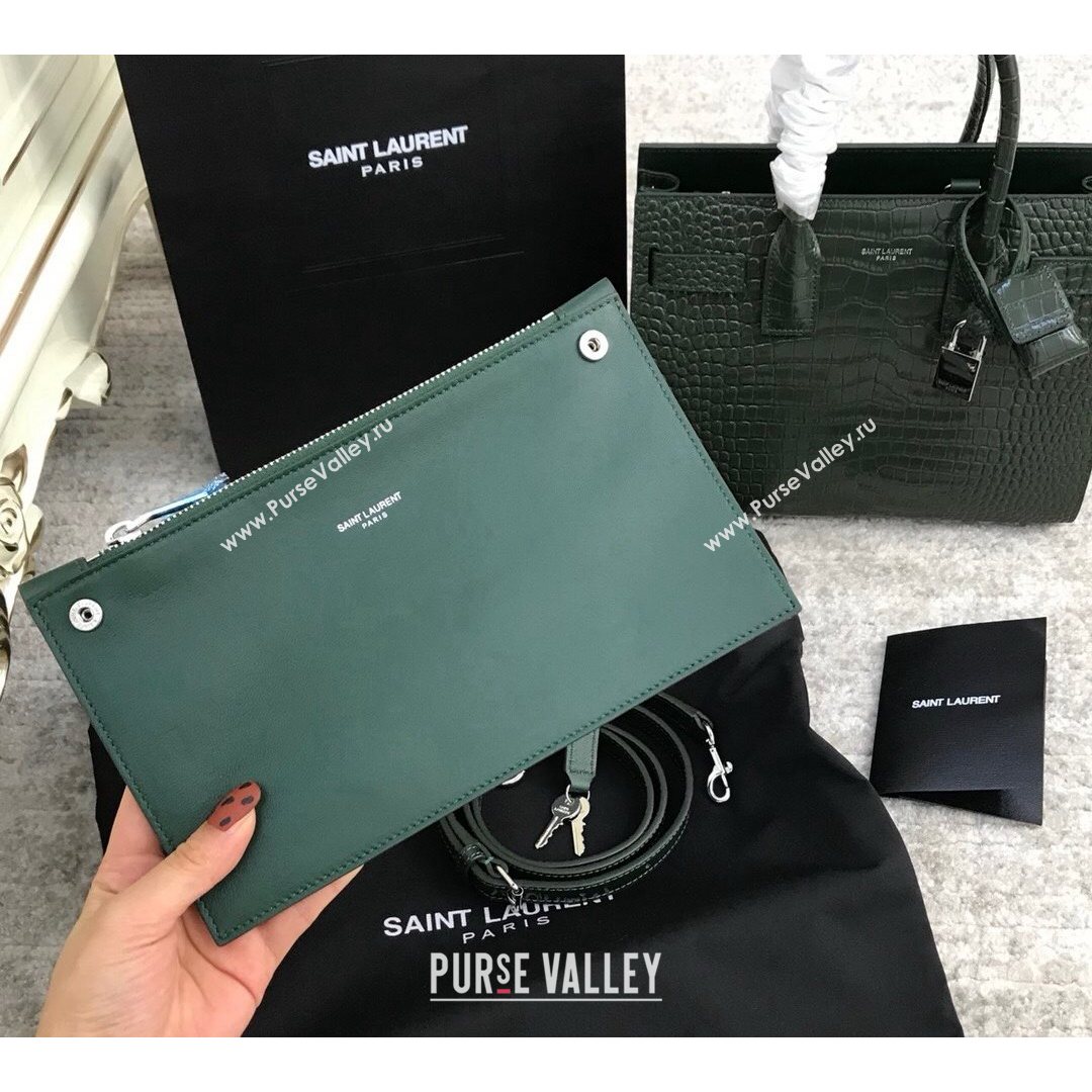 Saint Laurent Classic Baby Sac De Jour Bag in Embossed Crocodile Leather Green 2021 (YID-210827060)