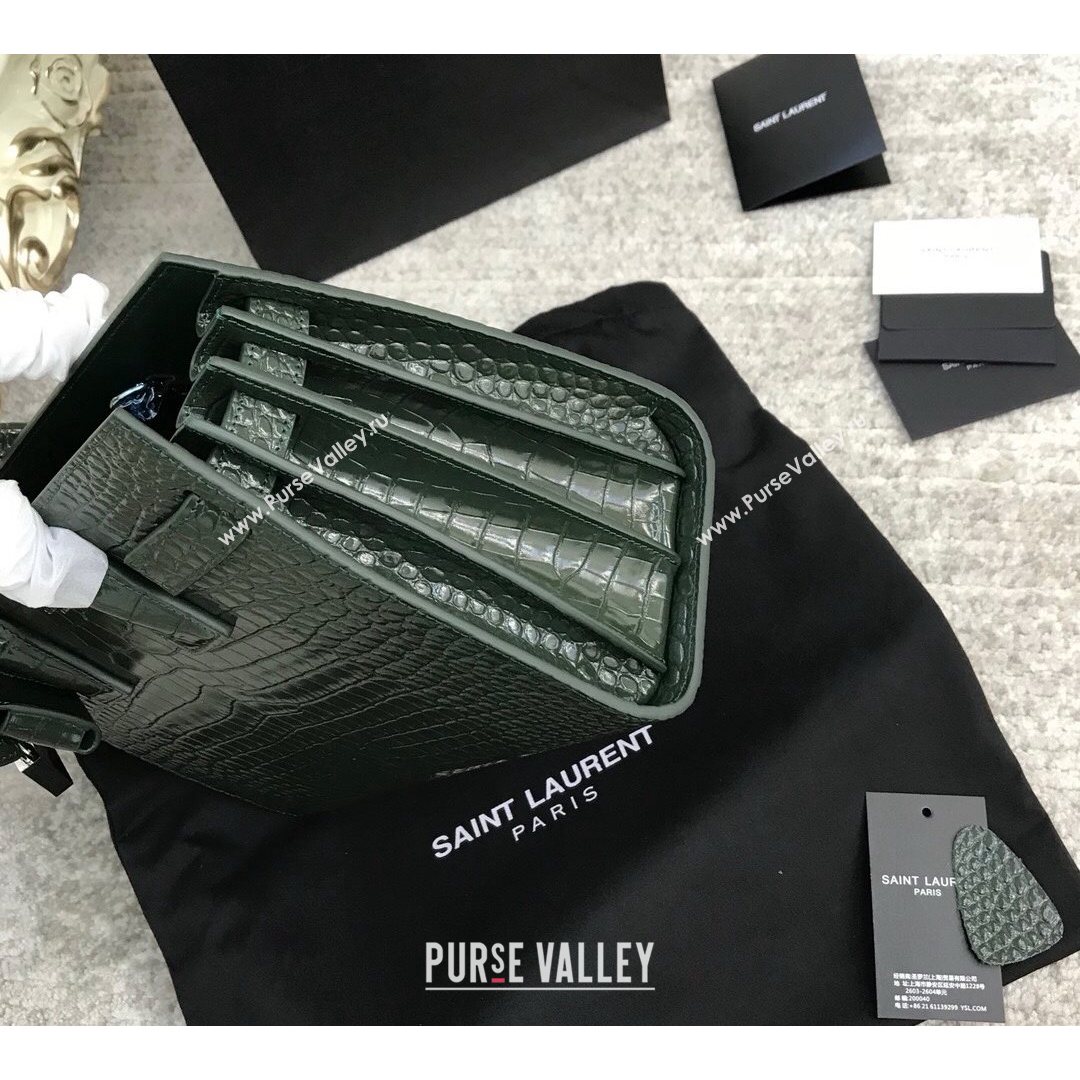 Saint Laurent Classic Baby Sac De Jour Bag in Embossed Crocodile Leather Green 2021 (YID-210827060)