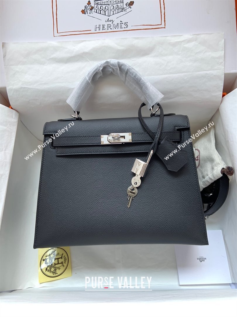 Hermes Kelly 25/28/32cm Bag in Original Epsom Leather Black/Silver 2024 (Handmand) (M-24021925)