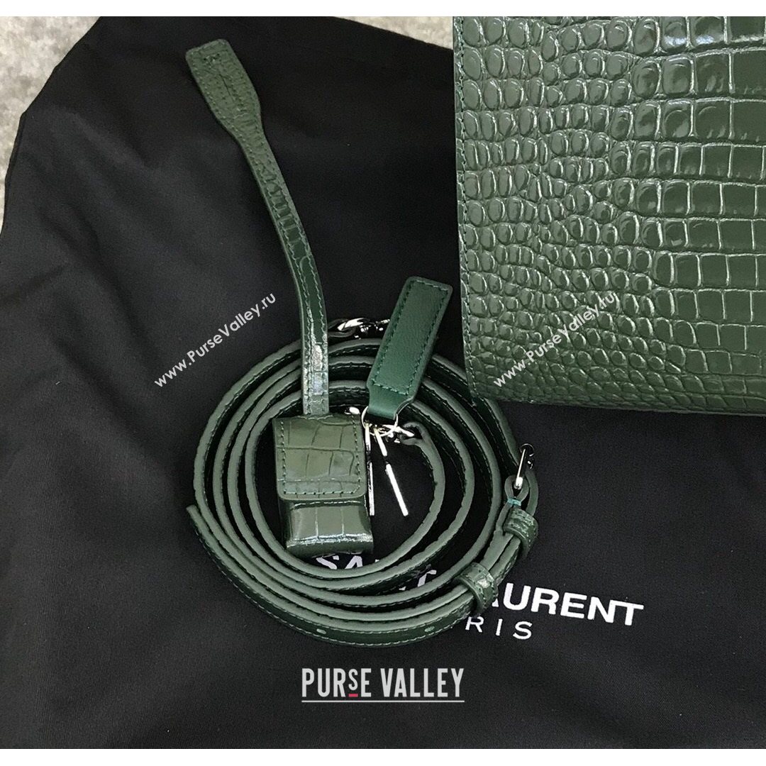 Saint Laurent Classic Baby Sac De Jour Bag in Embossed Crocodile Leather Green 2021 (YID-210827060)