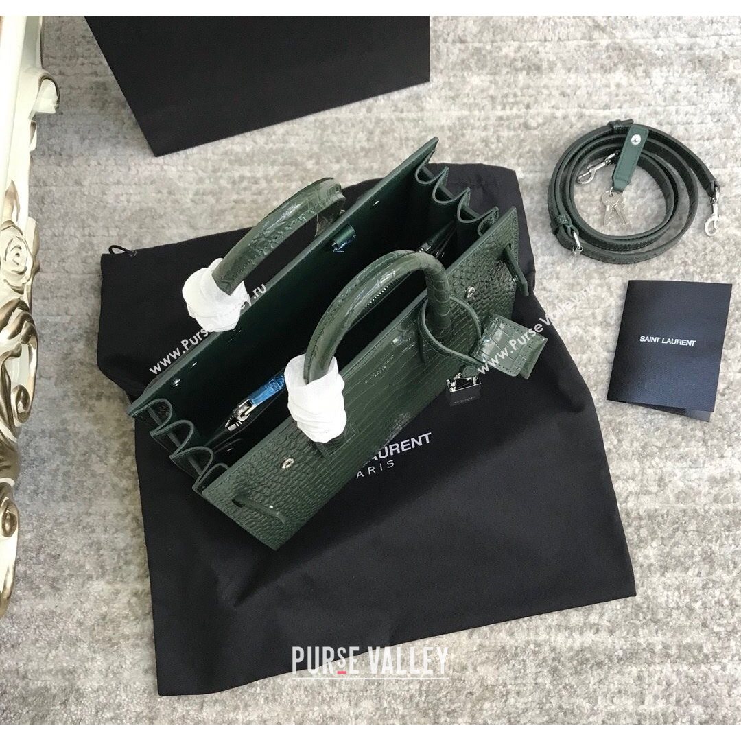 Saint Laurent Classic Baby Sac De Jour Bag in Embossed Crocodile Leather Green 2021 (YID-210827060)