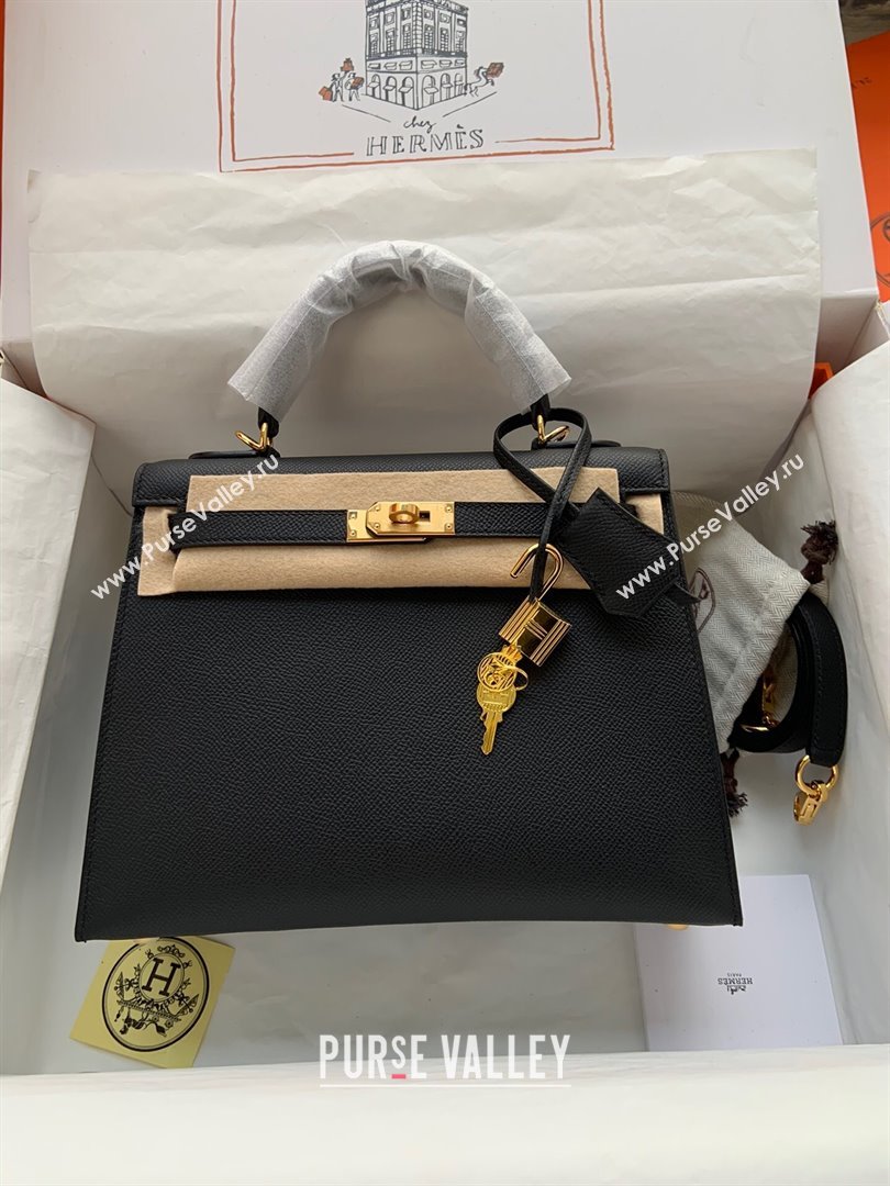 Hermes Kelly 25/28/32cm Bag in Original Epsom Leather Black/Gold 2024 (Handmand) (M-24021924)