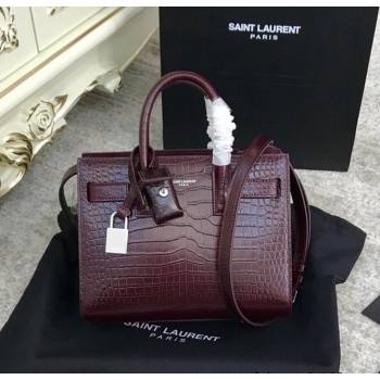 Saint Laurent Classic Nano Sac De Jour Bag in Embossed Crocodile Leather Burgundy 2021 (YID-210827063)