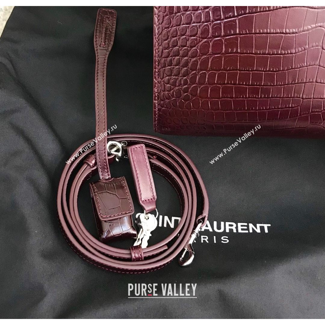 Saint Laurent Classic Nano Sac De Jour Bag in Embossed Crocodile Leather Burgundy 2021 (YID-210827063)