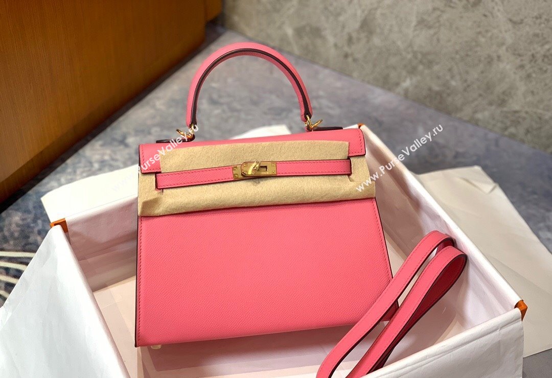 Hermes Kelly 25/28cm Bag in Original Epsom Leather Lipstick Pink/Gold 2024 (Handmand) (M-24021926)