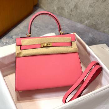 Hermes Kelly 25/28cm Bag in Original Epsom Leather Lipstick Pink/Gold 2024 (Handmand) (M-24021926)