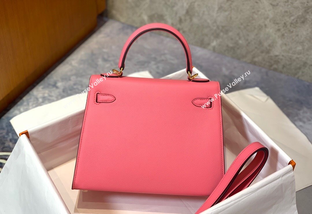 Hermes Kelly 25/28cm Bag in Original Epsom Leather Lipstick Pink/Gold 2024 (Handmand) (M-24021926)