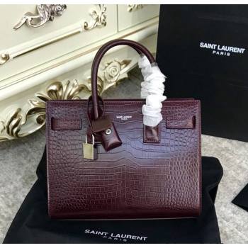 Saint Laurent Classic Baby Sac De Jour Bag in Embossed Crocodile Leather Burgundy 2021 (YID-210827064)