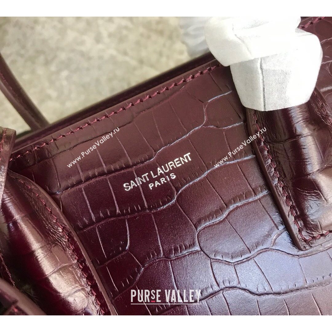 Saint Laurent Classic Baby Sac De Jour Bag in Embossed Crocodile Leather Burgundy 2021 (YID-210827064)