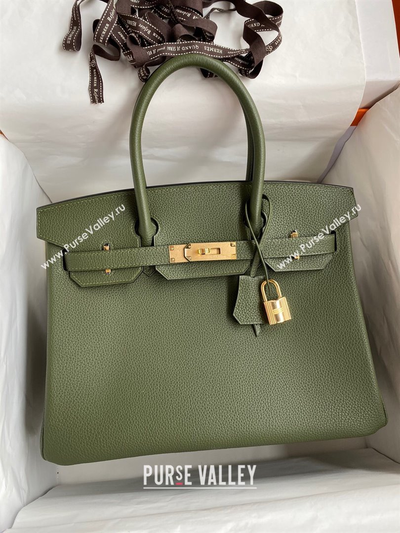 Hermes Birkin 30cm/35cm Bag in Original Togo Leather Jungle Green/Gold 2024 (Full Handmade) (XYA-24040913)