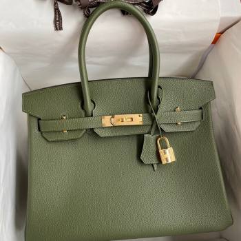 Hermes Birkin 30cm/35cm Bag in Original Togo Leather Jungle Green/Gold 2024 (Full Handmade) (XYA-24040913)
