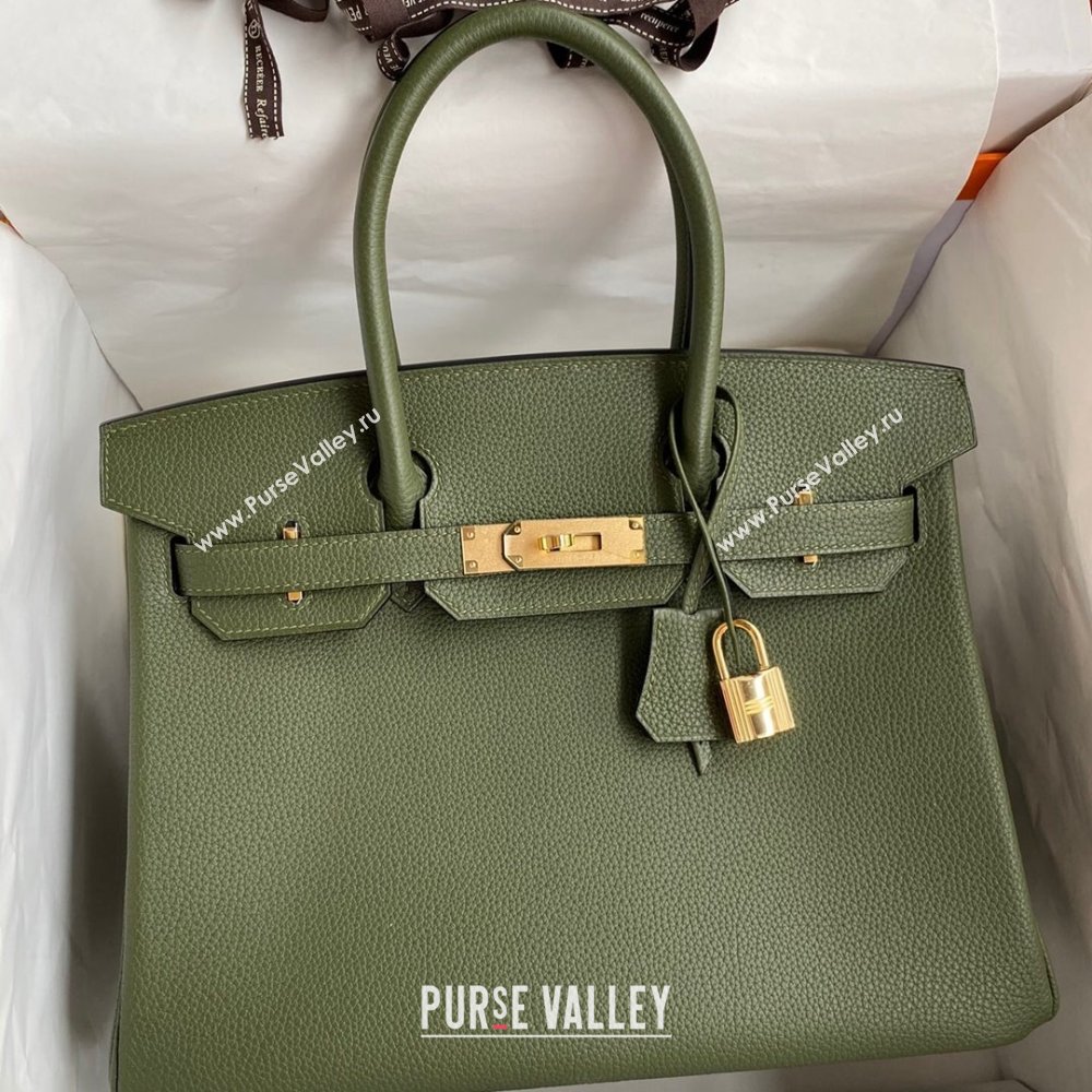 Hermes Birkin 30cm/35cm Bag in Original Togo Leather Jungle Green/Gold 2024 (Full Handmade) (XYA-24040913)