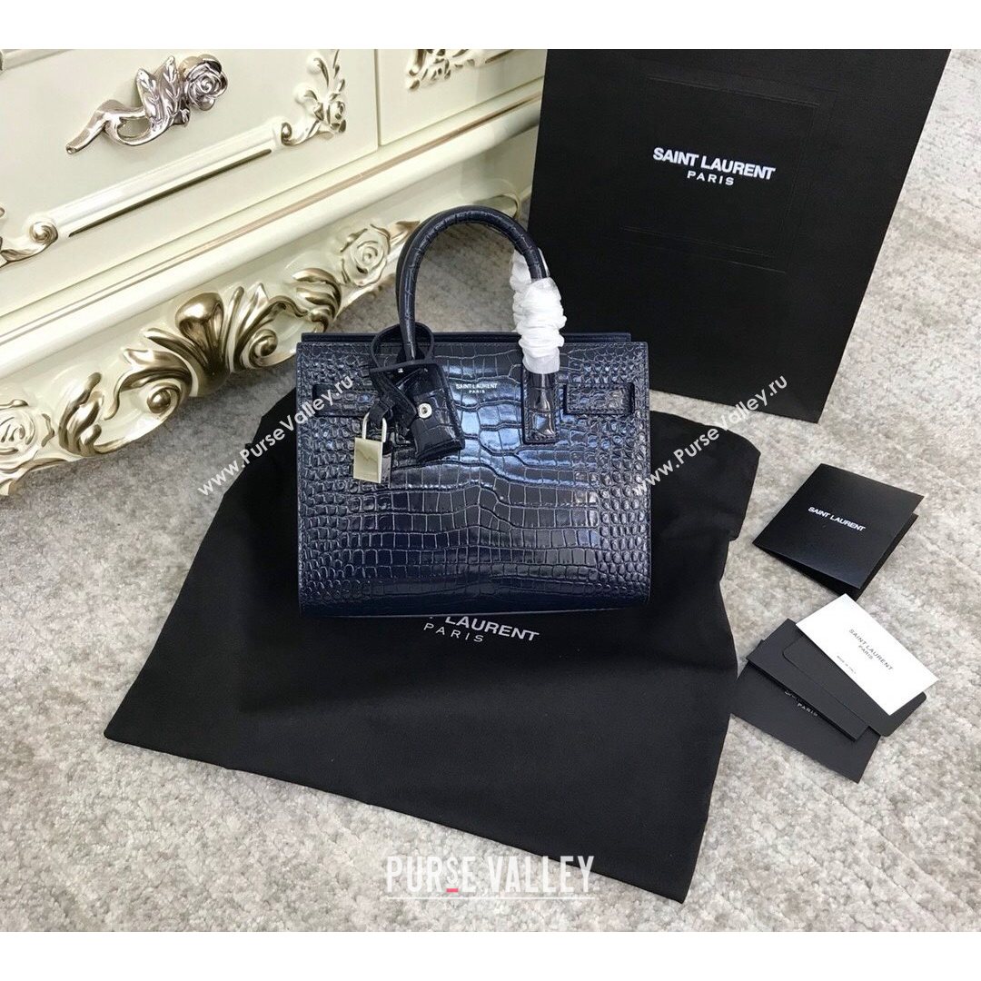 Saint Laurent Classic Nano Sac De Jour Bag in Embossed Crocodile Leather Blue 2021 (YID-210827061)