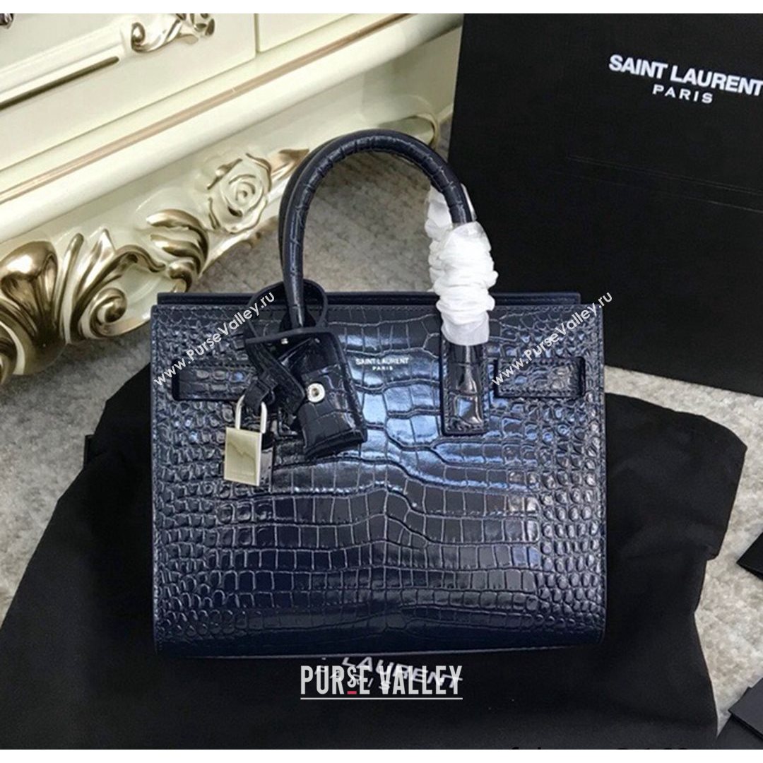 Saint Laurent Classic Nano Sac De Jour Bag in Embossed Crocodile Leather Blue 2021 (YID-210827061)