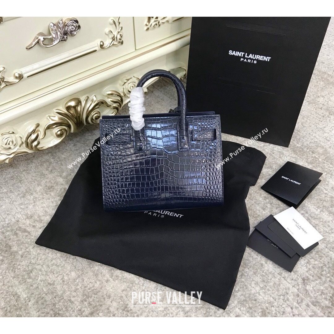 Saint Laurent Classic Nano Sac De Jour Bag in Embossed Crocodile Leather Blue 2021 (YID-210827061)