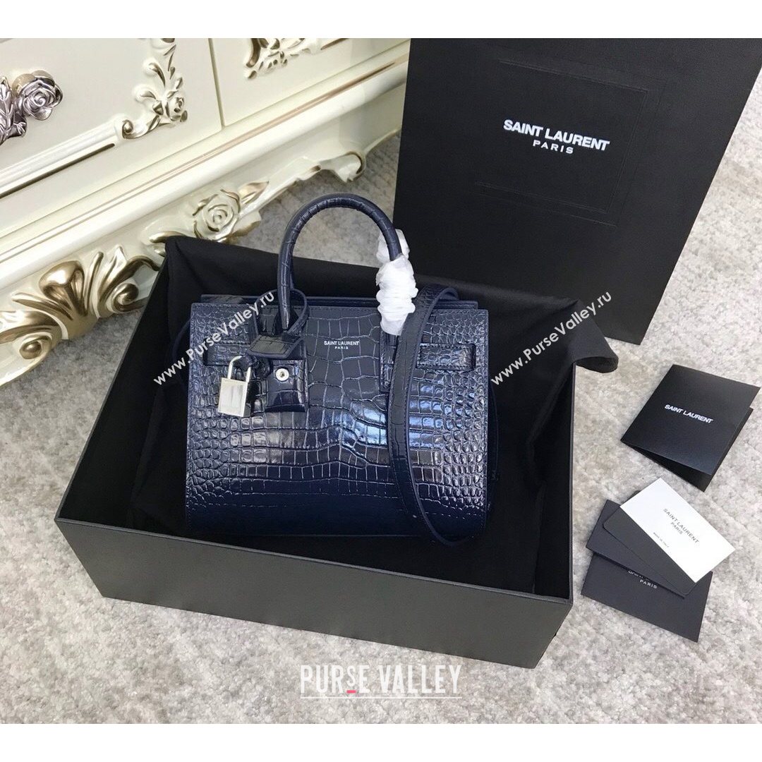 Saint Laurent Classic Nano Sac De Jour Bag in Embossed Crocodile Leather Blue 2021 (YID-210827061)