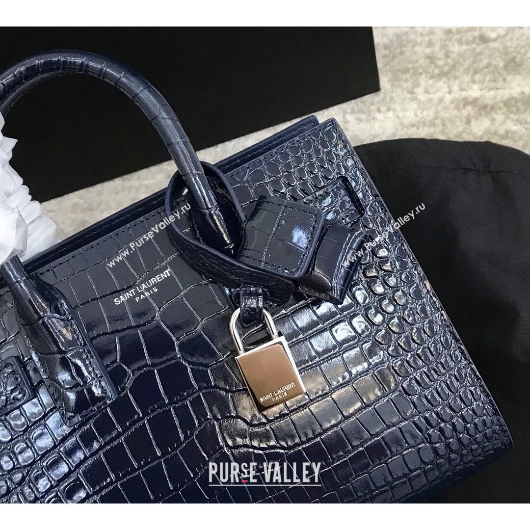 Saint Laurent Classic Nano Sac De Jour Bag in Embossed Crocodile Leather Blue 2021 (YID-210827061)