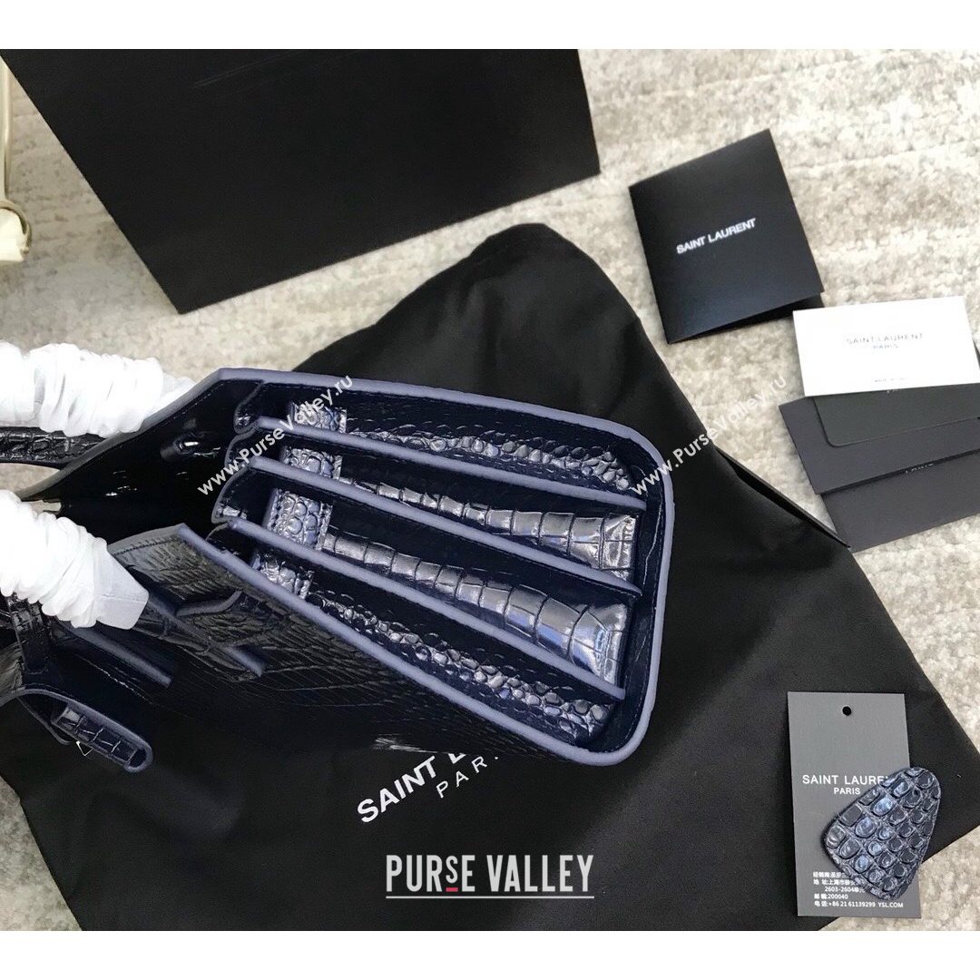 Saint Laurent Classic Nano Sac De Jour Bag in Embossed Crocodile Leather Blue 2021 (YID-210827061)
