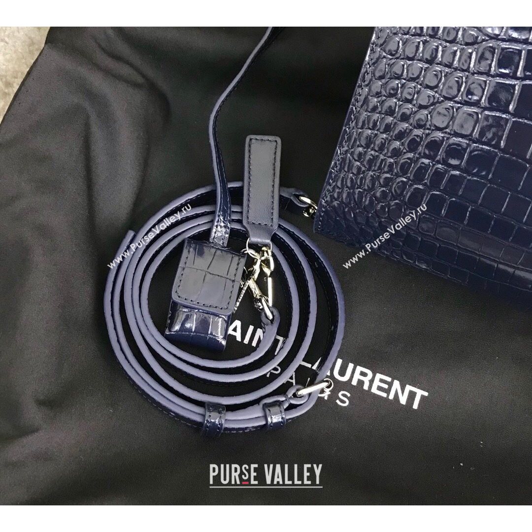 Saint Laurent Classic Nano Sac De Jour Bag in Embossed Crocodile Leather Blue 2021 (YID-210827061)