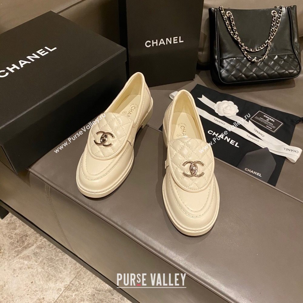 Chanel Leather Loafers with CC Foldover White 2020 (MD-20120278)