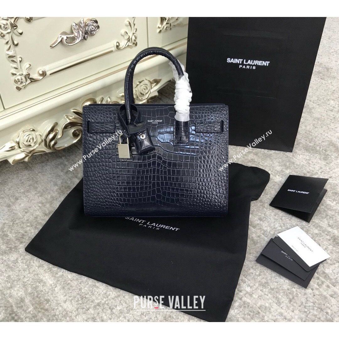 Saint Laurent Classic Baby Sac De Jour Bag in Embossed Crocodile Leather Blue 2021 (YID-210827062)