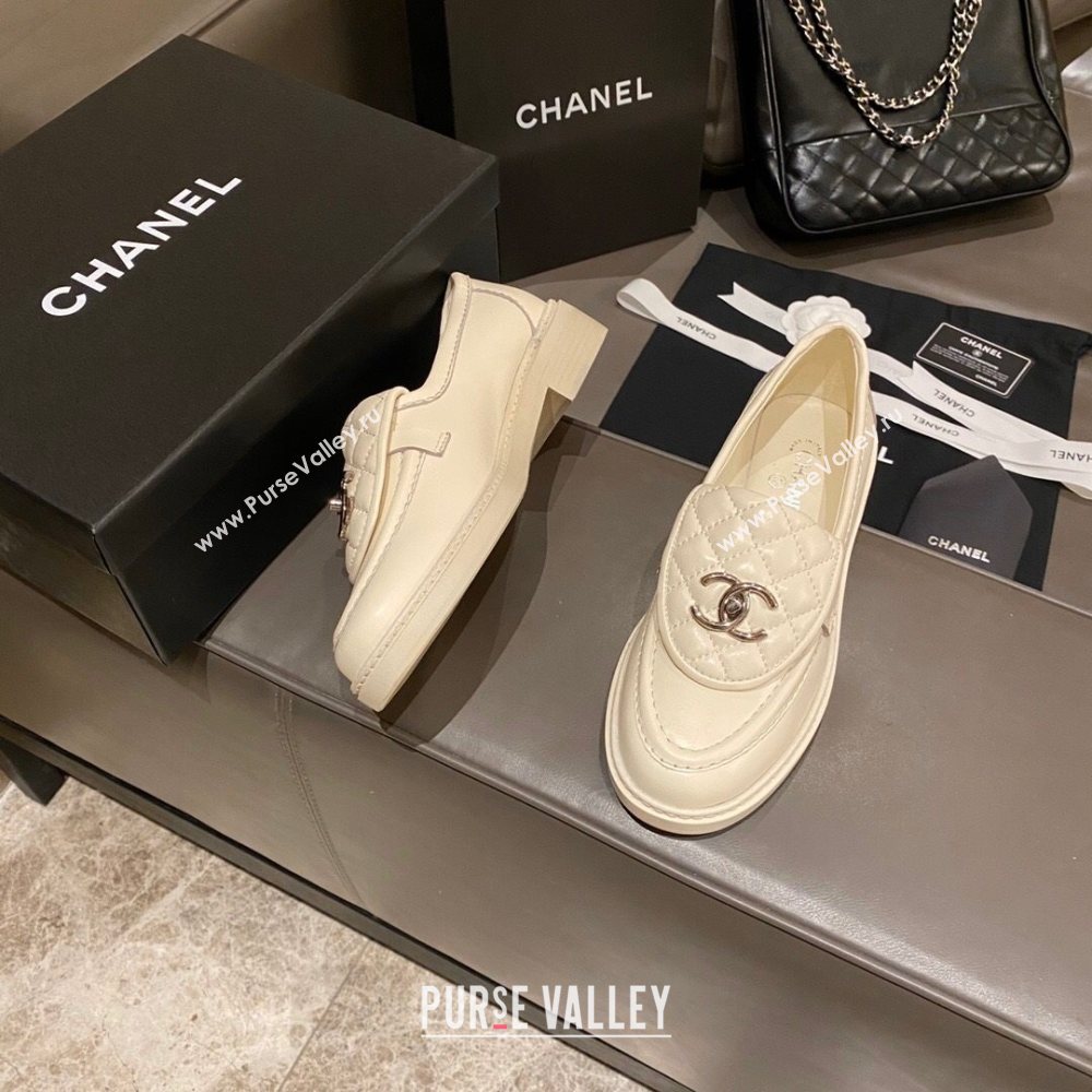 Chanel Leather Loafers with CC Foldover White 2020 (MD-20120278)