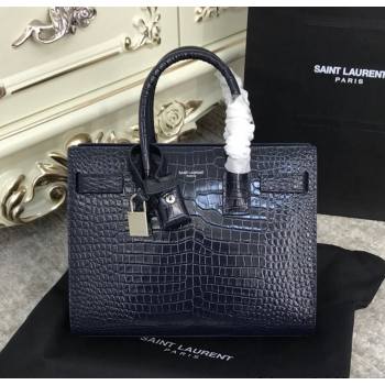 Saint Laurent Classic Baby Sac De Jour Bag in Embossed Crocodile Leather Blue 2021 (YID-210827062)