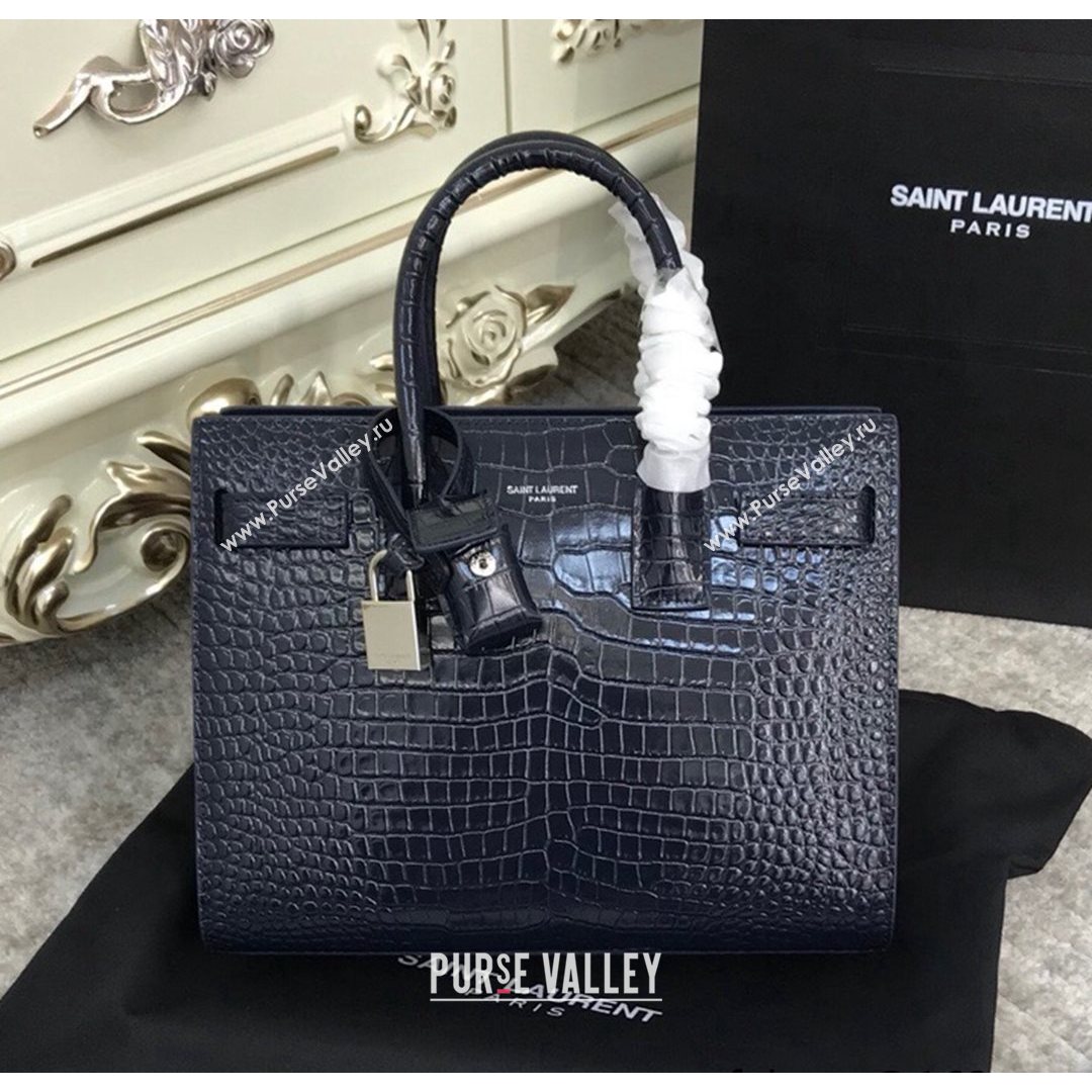 Saint Laurent Classic Baby Sac De Jour Bag in Embossed Crocodile Leather Blue 2021 (YID-210827062)