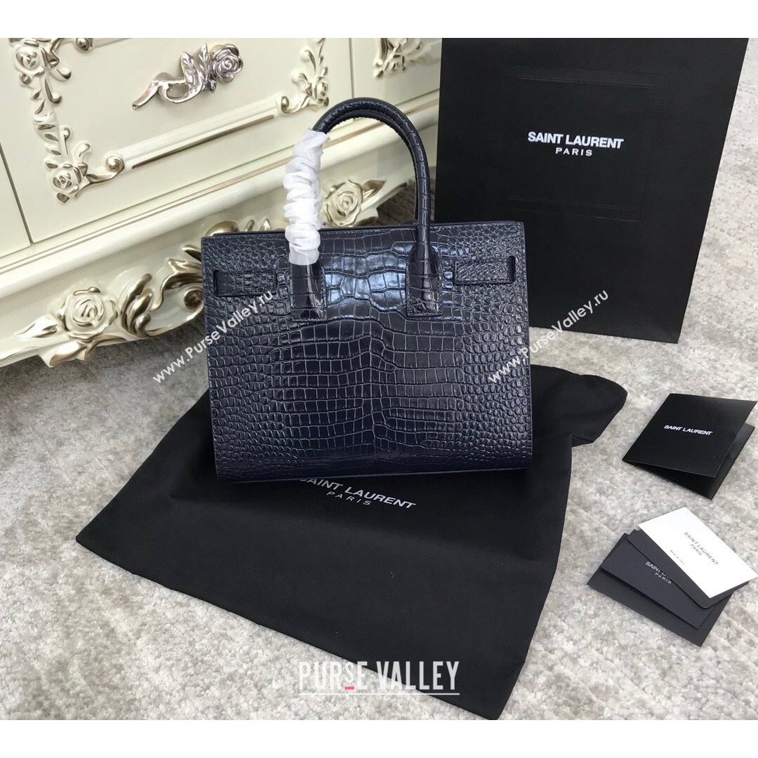 Saint Laurent Classic Baby Sac De Jour Bag in Embossed Crocodile Leather Blue 2021 (YID-210827062)