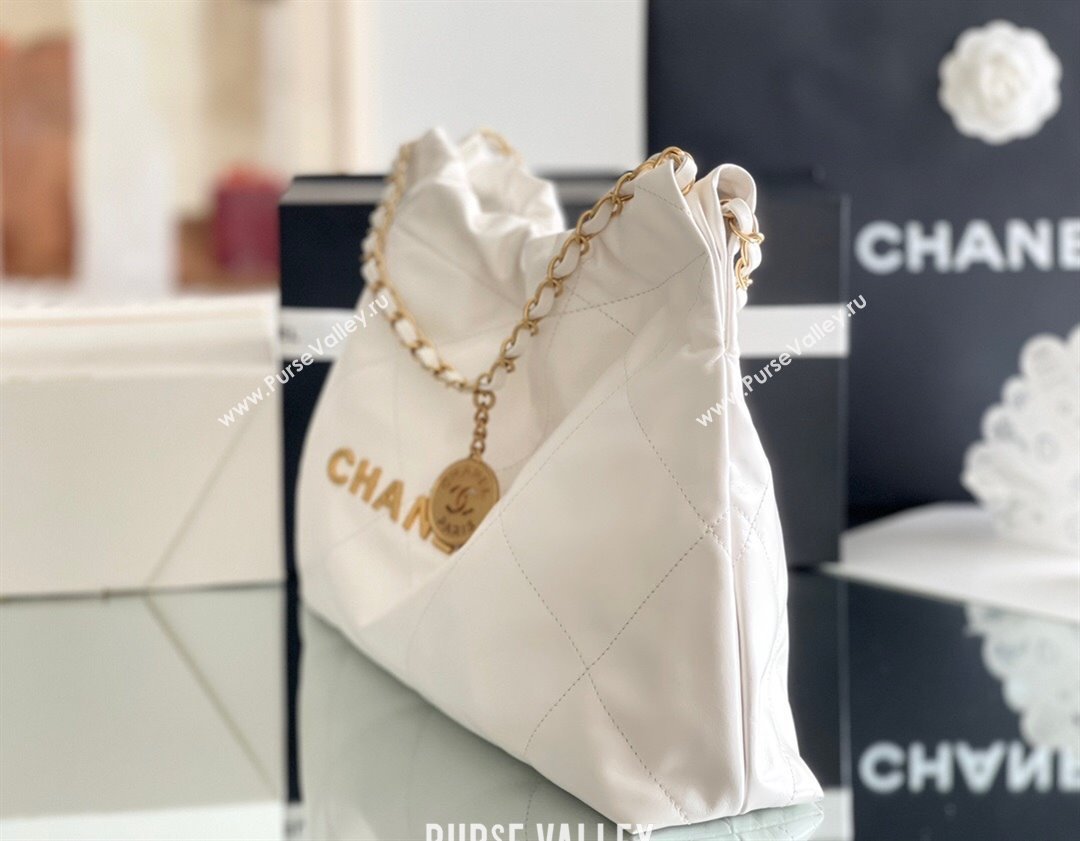 Chanel Shiny Calfskin 22 East West Shopping Bag AS4486 White/Gold 2024 Top Quality (MHE-24072302)