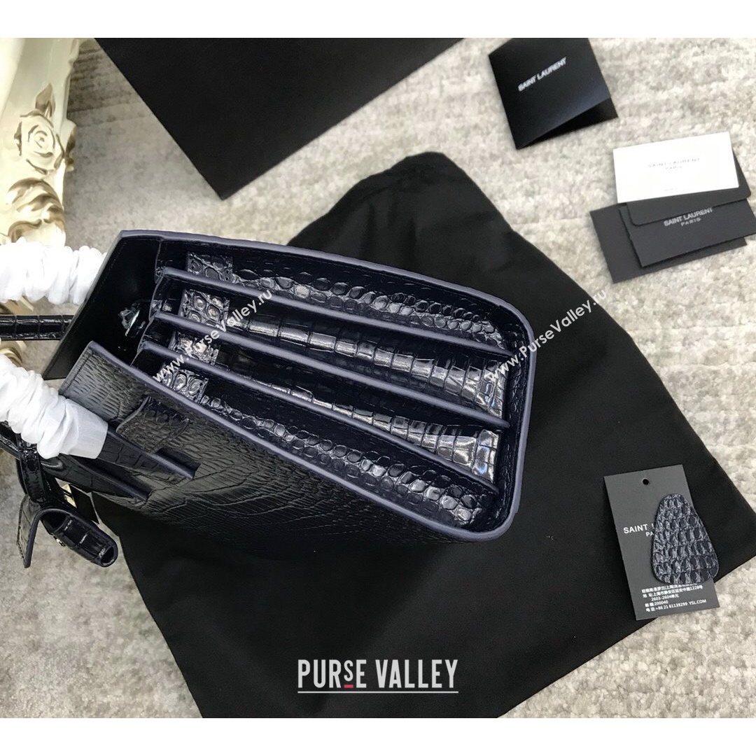 Saint Laurent Classic Baby Sac De Jour Bag in Embossed Crocodile Leather Blue 2021 (YID-210827062)