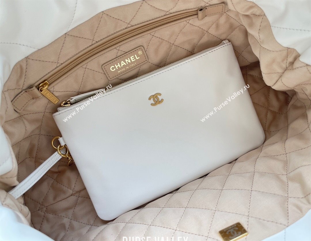 Chanel Shiny Calfskin 22 East West Shopping Bag AS4486 White/Gold 2024 Top Quality (MHE-24072302)