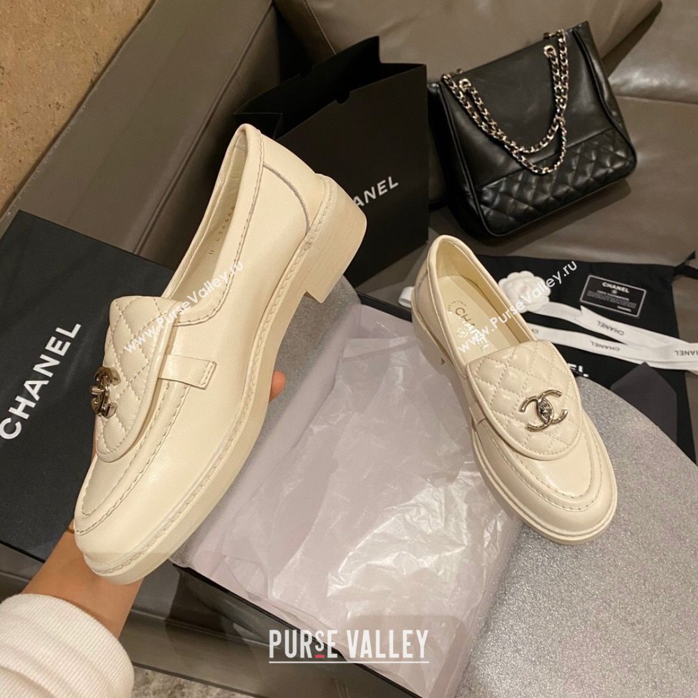 Chanel Leather Loafers with CC Foldover White 2020 (MD-20120278)