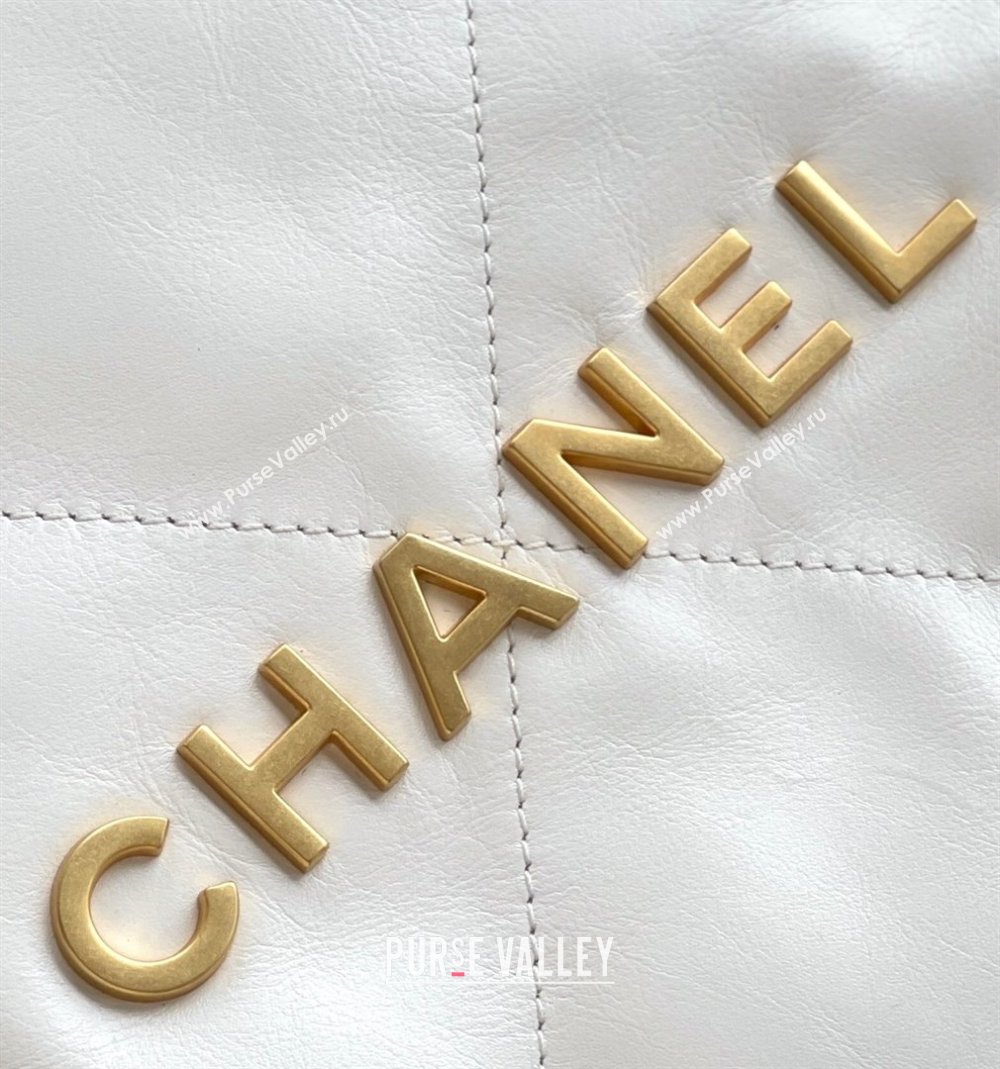 Chanel Shiny Calfskin 22 East West Shopping Bag AS4486 White/Gold 2024 Top Quality (MHE-24072302)