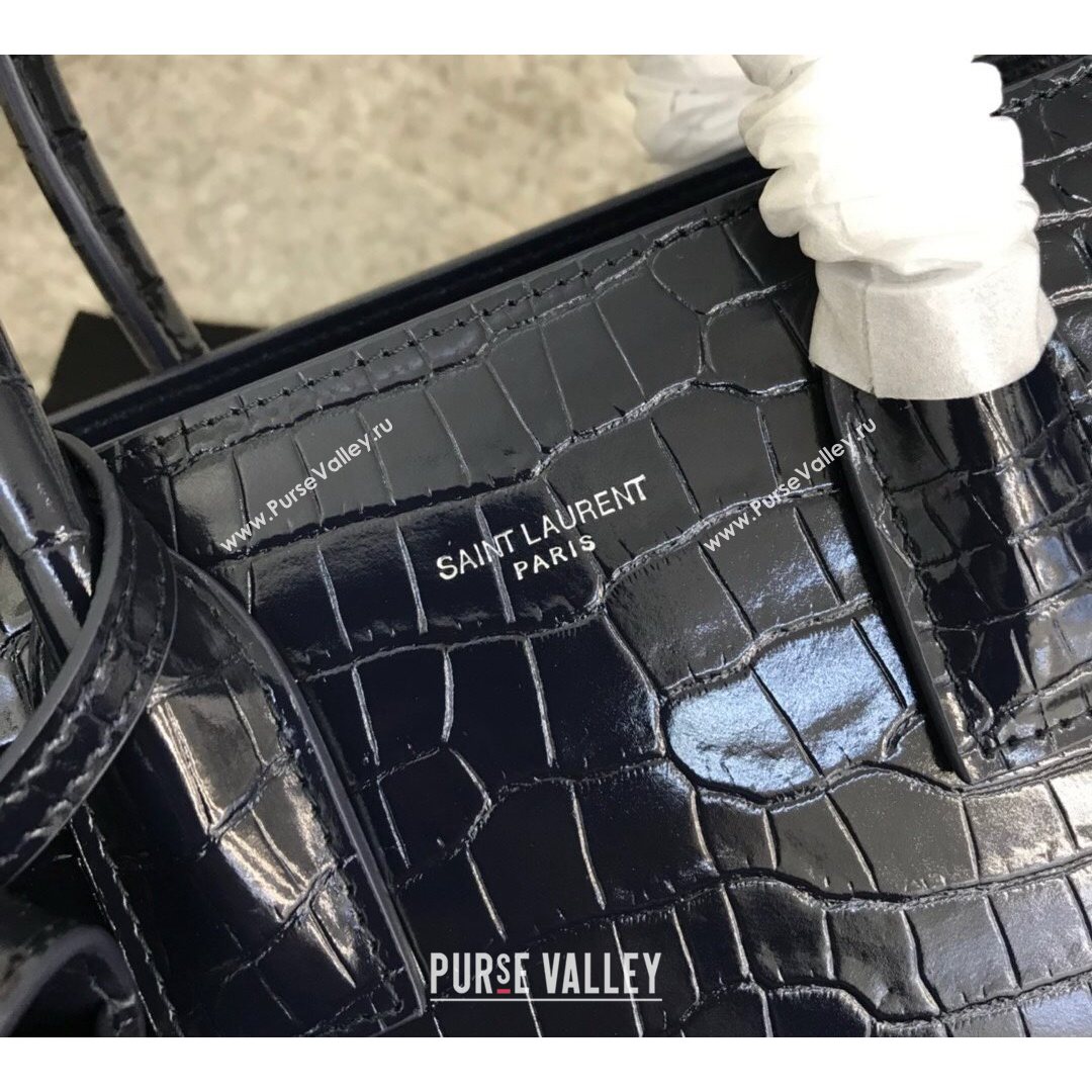 Saint Laurent Classic Baby Sac De Jour Bag in Embossed Crocodile Leather Blue 2021 (YID-210827062)