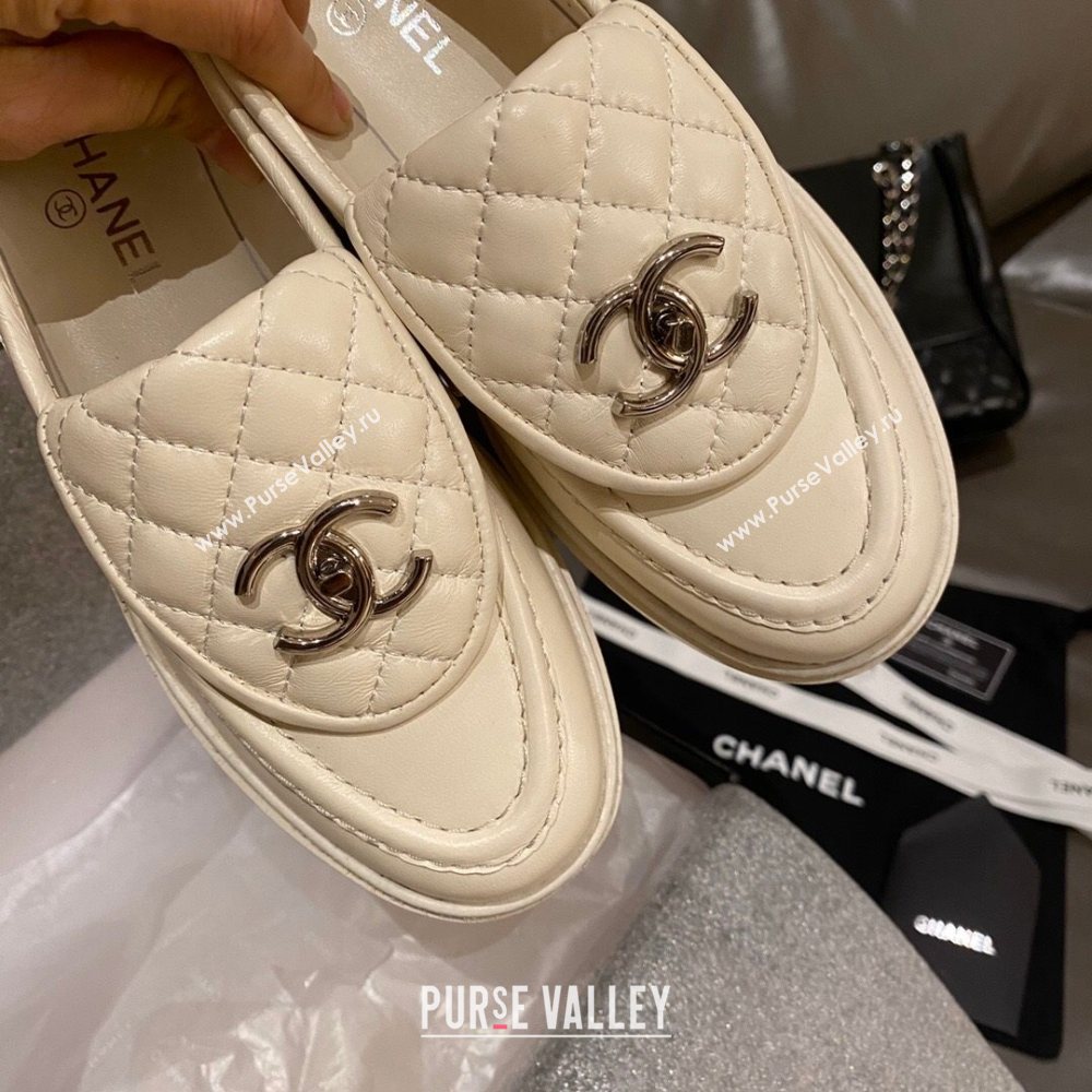 Chanel Leather Loafers with CC Foldover White 2020 (MD-20120278)