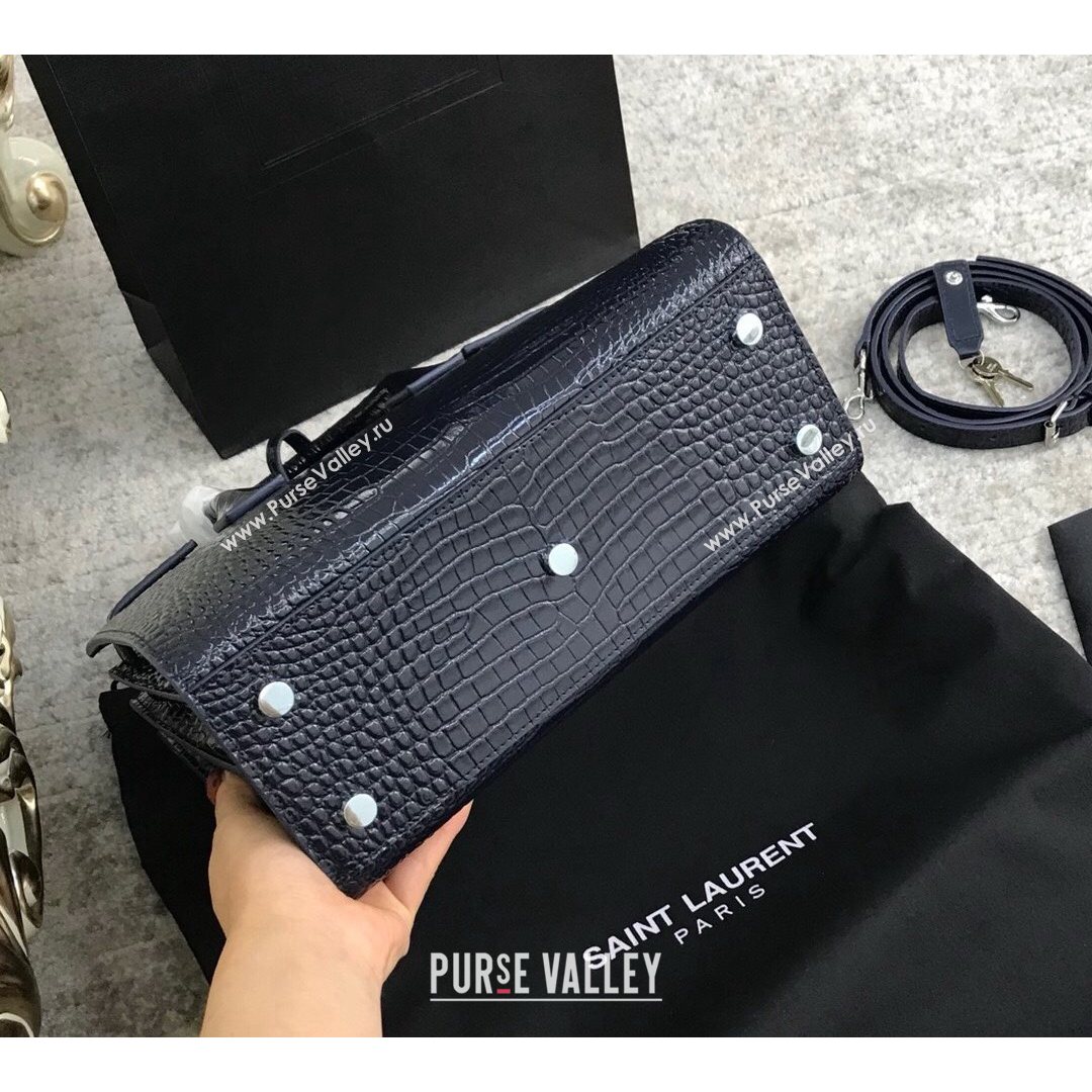 Saint Laurent Classic Baby Sac De Jour Bag in Embossed Crocodile Leather Blue 2021 (YID-210827062)