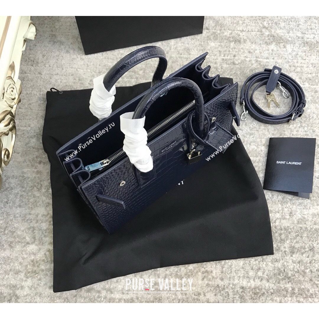 Saint Laurent Classic Baby Sac De Jour Bag in Embossed Crocodile Leather Blue 2021 (YID-210827062)