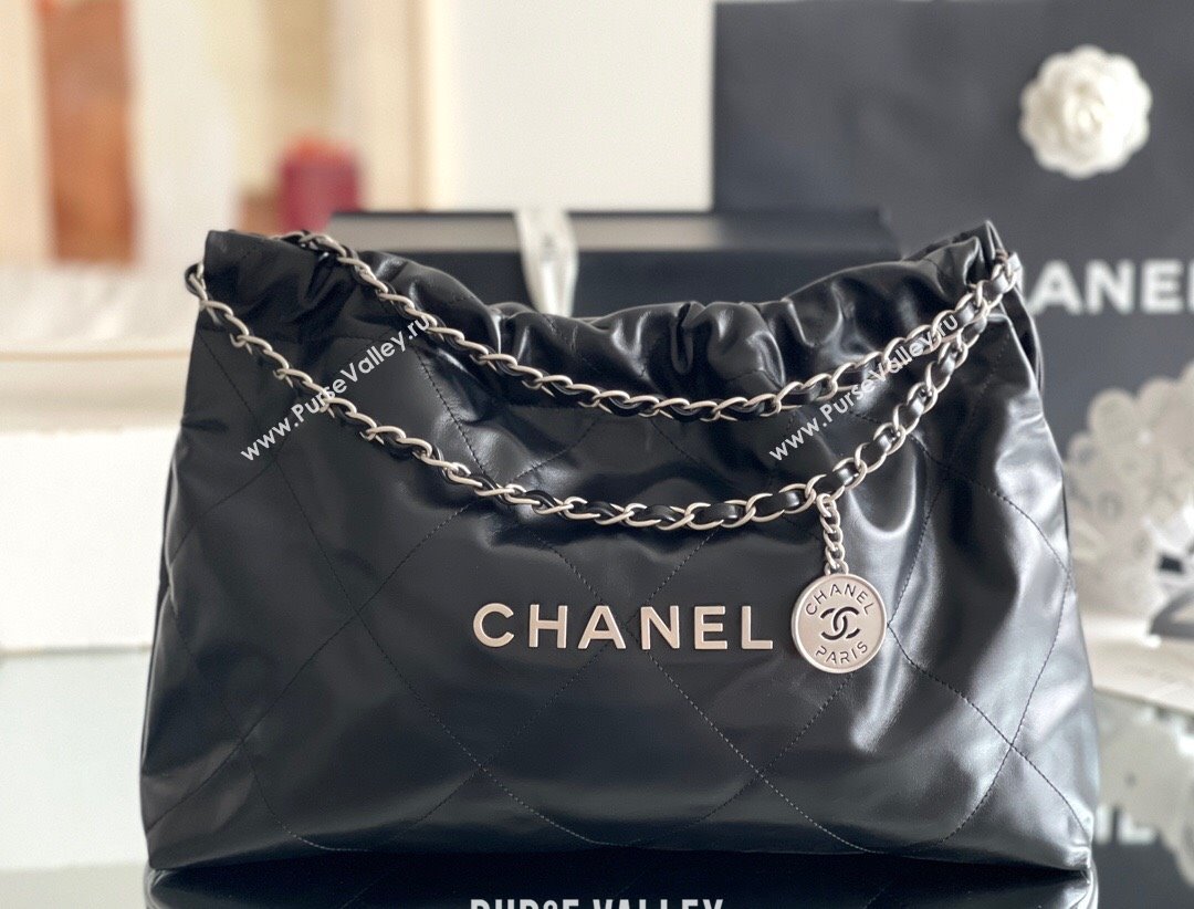 Chanel Shiny Calfskin 22 East West Shopping Bag AS4486 Black/Silver 2024 Top Quality (MHE-24072303)