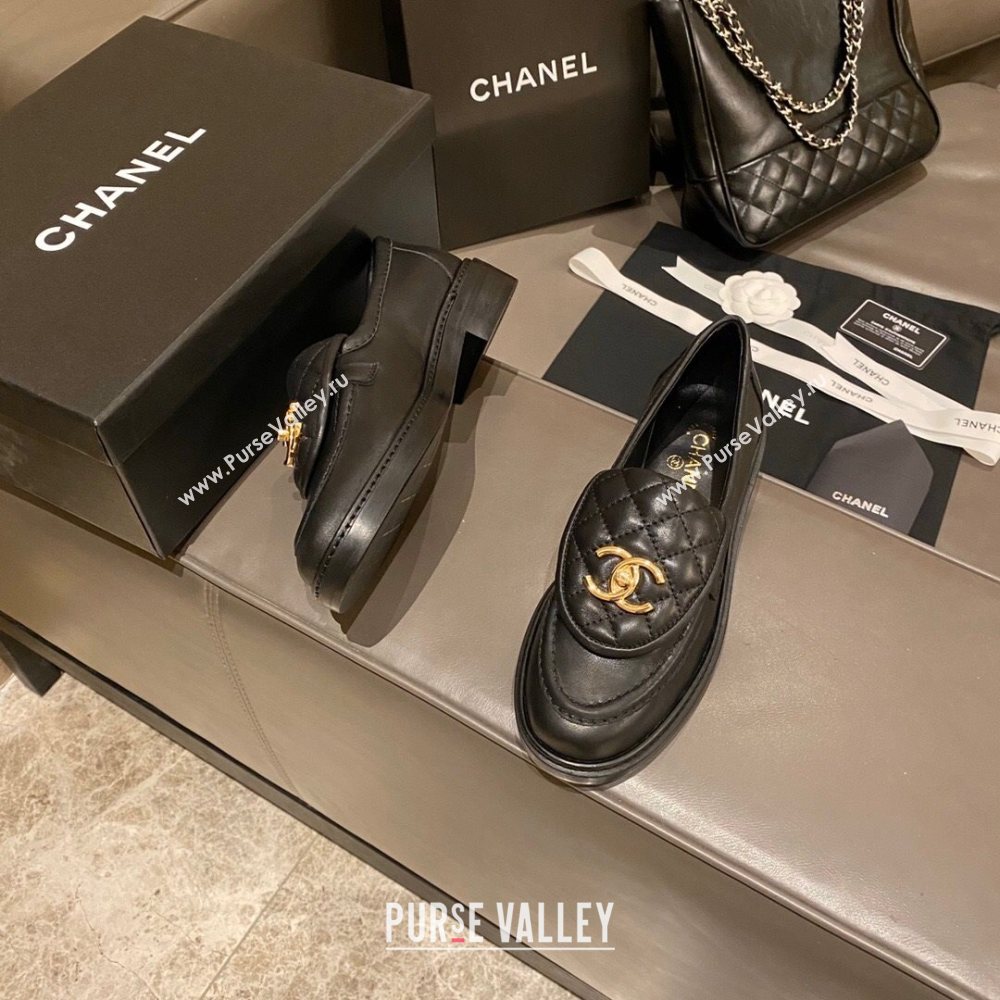 Chanel Leather Loafers with CC Foldover Balck 2020 (MD-20120279)