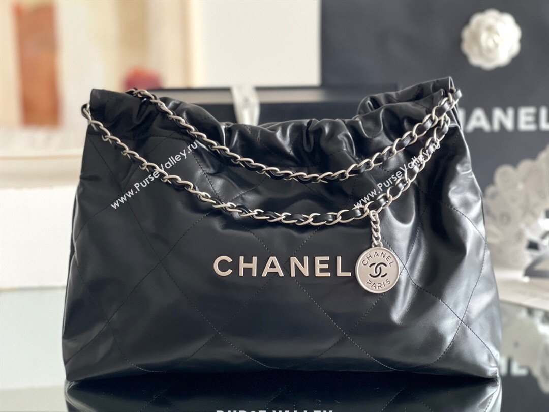 Chanel Shiny Calfskin 22 East West Shopping Bag AS4486 Black/Silver 2024 Top Quality (MHE-24072303)