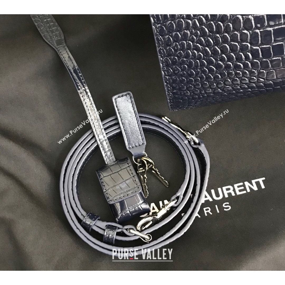 Saint Laurent Classic Baby Sac De Jour Bag in Embossed Crocodile Leather Blue 2021 (YID-210827062)
