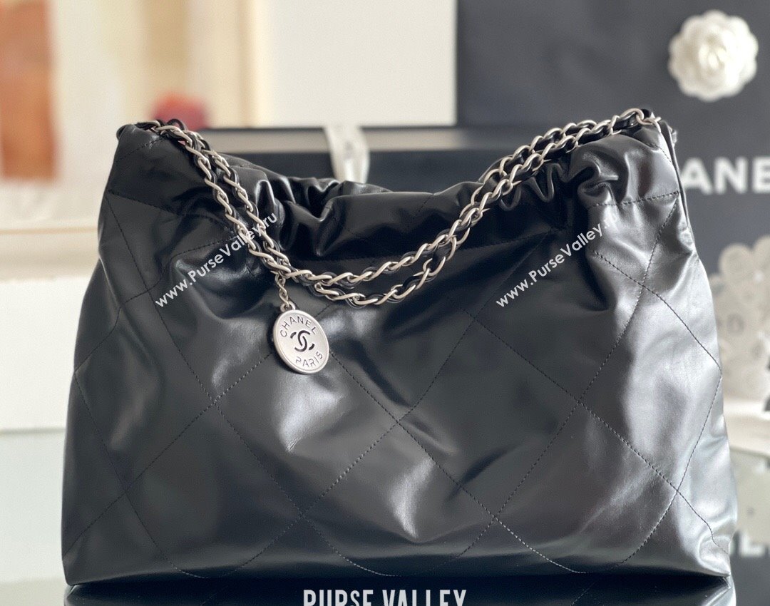 Chanel Shiny Calfskin 22 East West Shopping Bag AS4486 Black/Silver 2024 Top Quality (MHE-24072303)