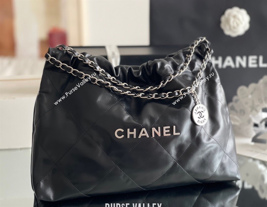 Chanel Shiny Calfskin 22 East West Shopping Bag AS4486 Black/Silver 2024 Top Quality (MHE-24072303)