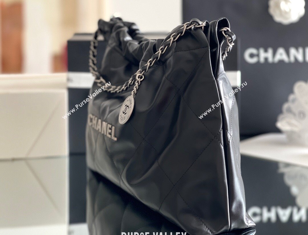 Chanel Shiny Calfskin 22 East West Shopping Bag AS4486 Black/Silver 2024 Top Quality (MHE-24072303)