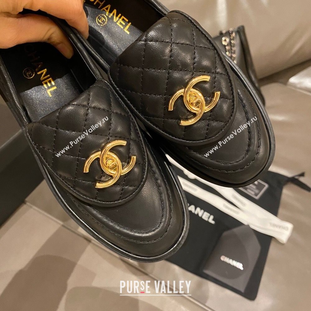 Chanel Leather Loafers with CC Foldover Balck 2020 (MD-20120279)