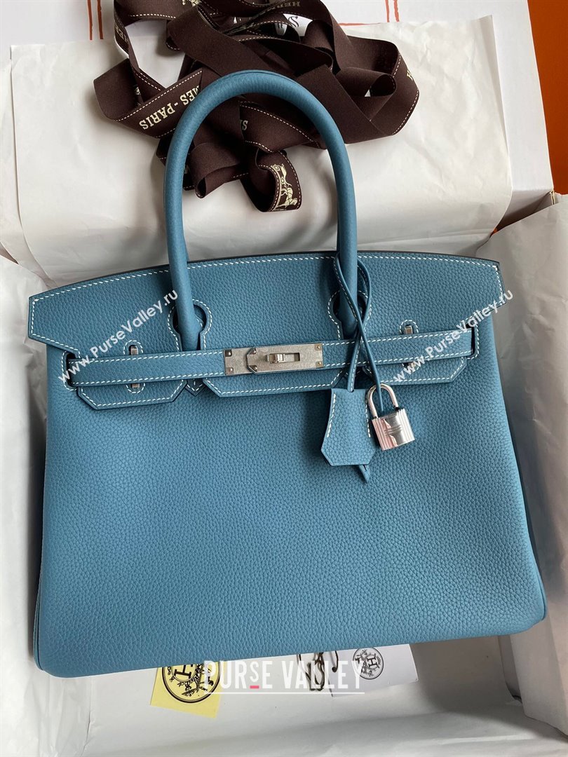 Hermes Birkin 30cm/35cm Bag in Original Togo Leather Denim Blue/Silver 2024 (Full Handmade) (XYA-24040916)