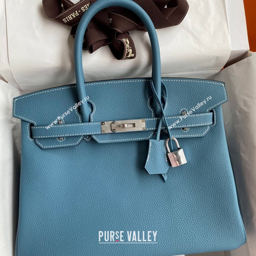Hermes Birkin 30cm/35cm Bag in Original Togo Leather Denim Blue/Silver 2024 (Full Handmade) (XYA-24040916)